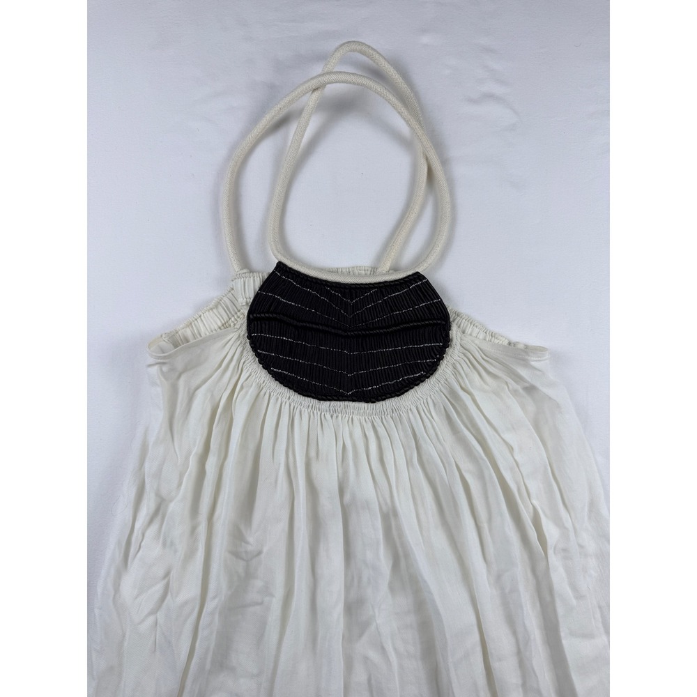 A.L.C. Silk Halter Dress Ivory Brown Satin Pleated Bib Rope Straps Size 4 60004